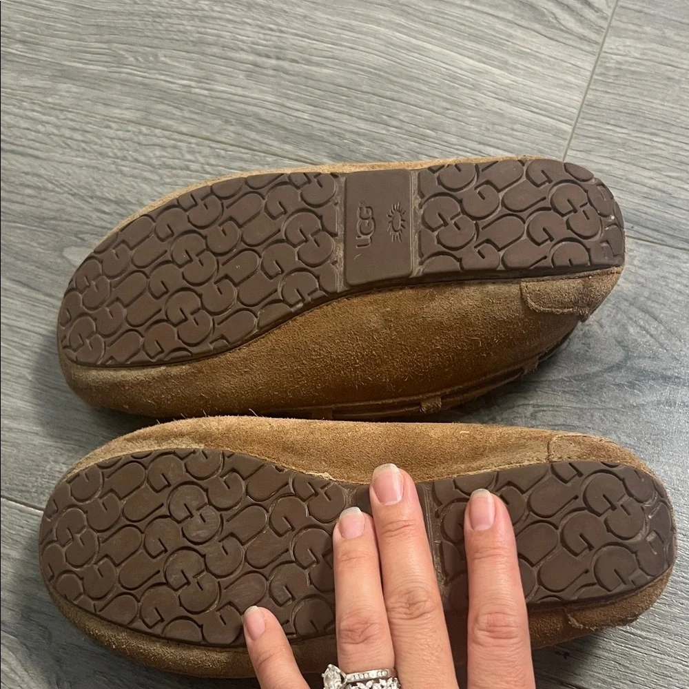 UGG Tan Slippers with Plush White Interior
